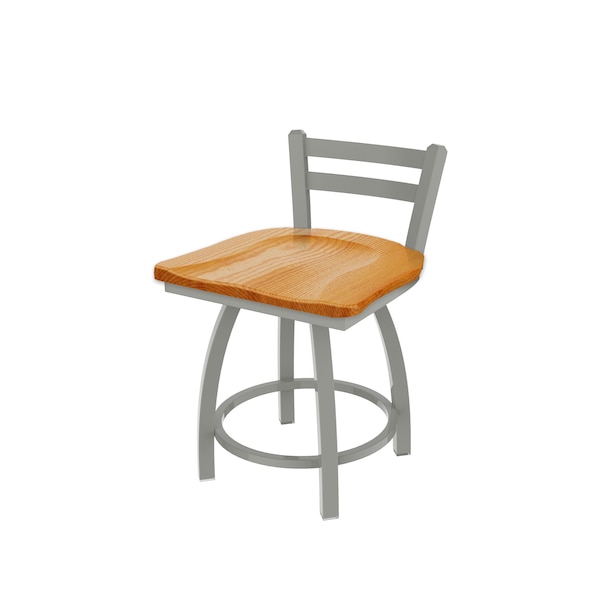 18" Low Back Swivel Vanity Stool, Nickel Finish, Med Oak Seat